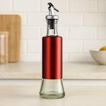 Glass oil dispenser with plastic covering and golden pour spout, 300ml capacity