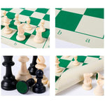 Plastic chess pieces set included with compact foldable vinyl chessboard