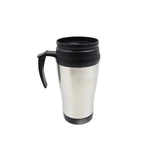 Insulated coffee mug showcasing its secure lid and comfortable handle.