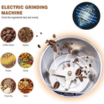 Close-up of the powerful stainless steel blades of the mini coffee grinder blender.