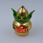 Gold plated LED Kalash with its multicolor lights on, enhancing home and temple decor.