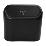 MiniRider compact car trash can featuring secure lid closure