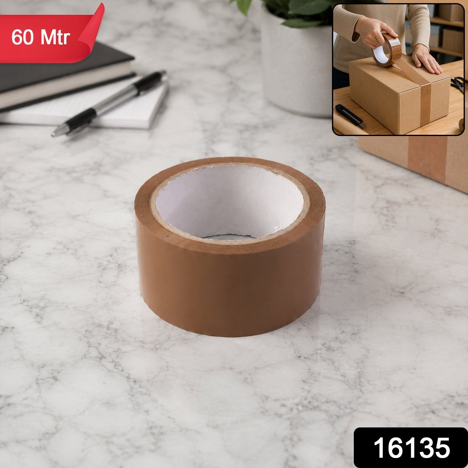 Brown cello tape pack shown for packing and shipping