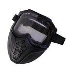 Black bike goggle face mask isolated on white background