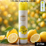 Side view of air freshener spray bottle showing label and instructions