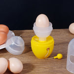 A perfectly golden scrambled egg, cooked after being mixed with the shell-free egg scrambler.