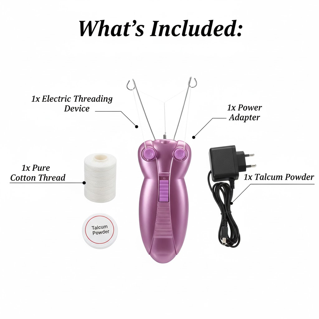 Electric facial hair remover kit in retail packaging.