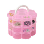 Stacked view of transparent flower-shaped 3-layer storage organizer box