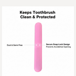 Compact toothbrush travel case in white, featuring a secure closing lid.