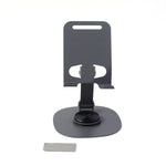 Close-up view of sturdy metallic round base of foldable mobile stand