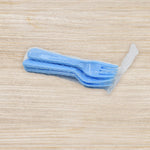 Five reusable plastic serving forks arranged elegantly, perfect for parties and events.