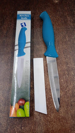 Detail of ergonomic plastic handle on multipurpose kitchen knife
