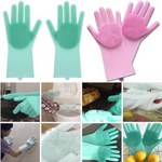 Close-up of the scrubber side of a multicolor silicone cleaning glove.