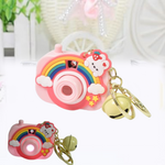 Close-up showing projector lens and sturdy zinc alloy ring on keychain