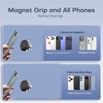 Compact magnetic phone holder placed on office desk holding smartphone