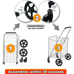 Foldable shopping cart folded flat for easy storage