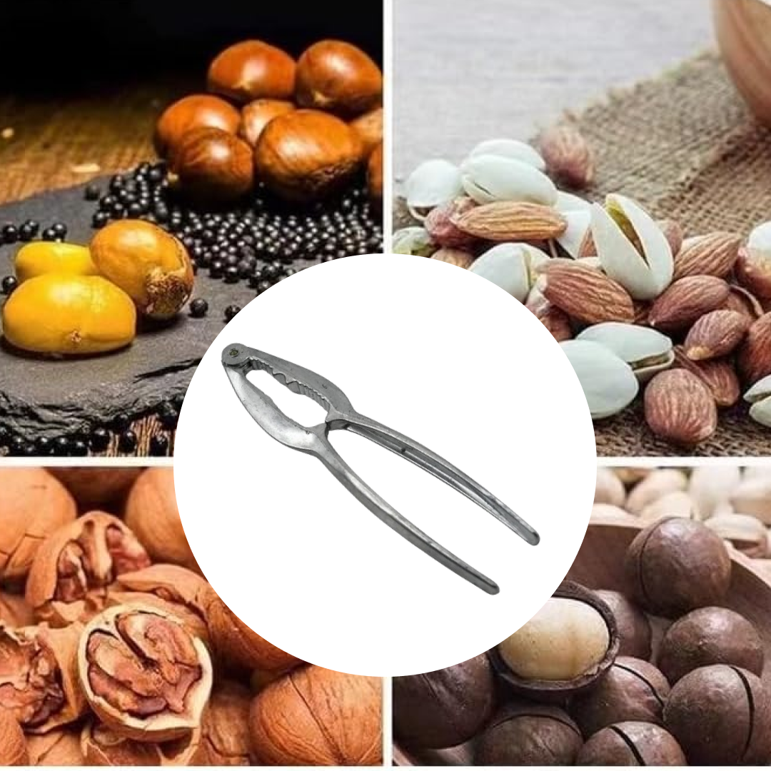 Close-up of the high-density bite area on the ergonomic stainless steel nut cracker.
