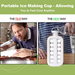 A hand demonstrating the flexible folding mechanism of the 2-in-1 ice tray.