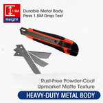 Heavy duty cutter knife set with 18mm retractable blade and extra blades.
