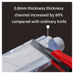 Cutter knife precisely cutting through cardboard, demonstrating its sharp 18mm blade.