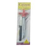 The durable stainless steel gas lighter positioned alongside the kitchen knife.