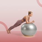 75CM deflated stability gym ball beside foot pump ready for inflation