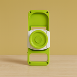 The compact foldable vegetable slicer neatly stored, showcasing its space-saving design.