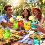 Six mojito glasses neatly arranged for party serving