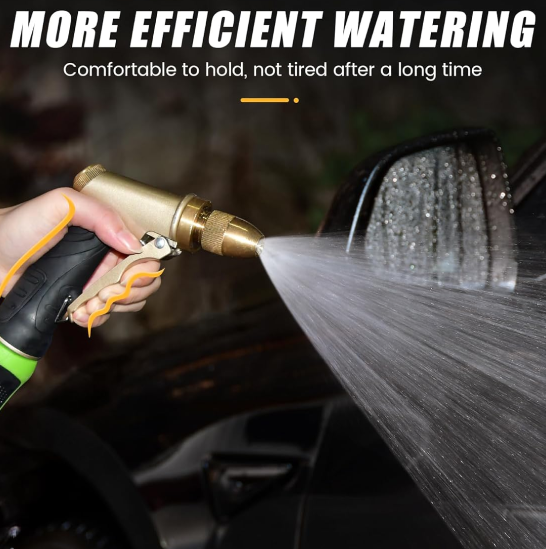 Diagram illustrating the versatile spray patterns and strong water flow of the nozzle.