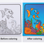 Detailed view of the Magic Water Coloring Book and its unique water-activated pages.