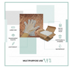 Hand wearing a clear plastic disposable glove while handling fresh food.