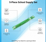 Close-up of the durable plastic ruler from the essential school supply set.