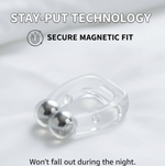 Magnetic anti-snore nose clip displayed in clear retail packaging.