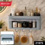 Compact multi-storage organiser shelf in grey for home organization