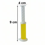 Hand holding toilet gel cleaner showing product size and design