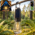 Vintage warm LED filament bulb in camping lamp