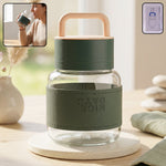 Glass bottle designed for office and travel hydration, with wide mouth