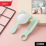 Travel-friendly comb and mirror grooming set with pastel finish