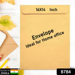 Stack of brown kraft envelopes with a pen and small note, ready for use.