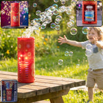 Automatic bubble blower creating bubbles for kids' fun with LED effects