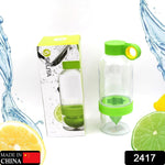 Clear fruit infuser water bottle with citrus slices for refreshing drinks.