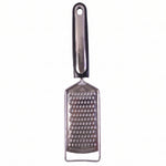Slim stainless steel cheese grater on white background