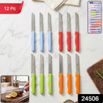 Colour-coded 12-piece kitchen knife set with serrated blades