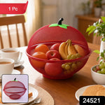 Two-piece apple-shaped wire mesh fruit basket with dome lid and decorative stem