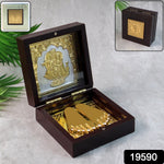 Close-up of gold-plated Charan Paduka showcasing intricate details for spiritual decor