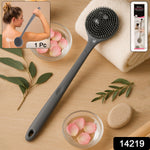 Ergonomic grip silicone back scrubber brush with soft bristles and long handle