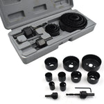 Hole saw kit with 12 pieces, displaying the 19-64mm diameter range for versatility.