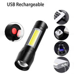 Rechargeable flashlight with adjustable zoom focus for versatile lighting.