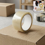 Single roll of high adhesive transparent packing tape for parcels.