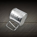 Side view of the durable flour sifter, highlighting its sturdy construction.
